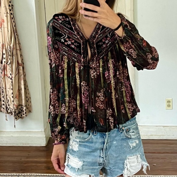 Zara boho glam velvet embroidered blouse - Picture 4 of 13